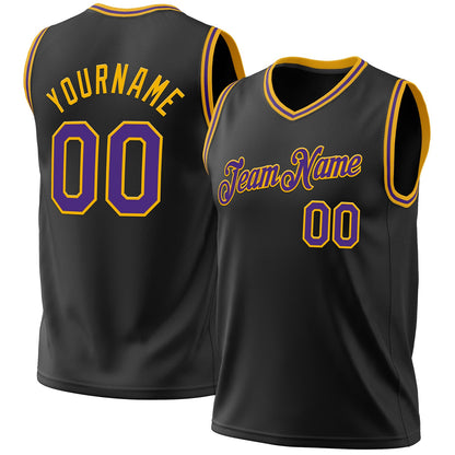 Custom Black Purple-Gold Authentic Throwback Basketball Jersey - Sky-Custom
