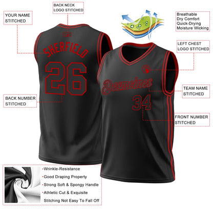 Custom Black Red Authentic Throwback Basketball Jersey - Sky-Custom