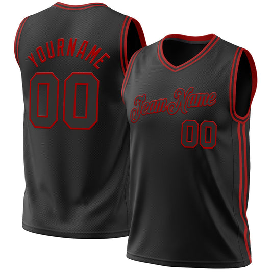 Custom Black Red Authentic Throwback Basketball Jersey - Sky-Custom