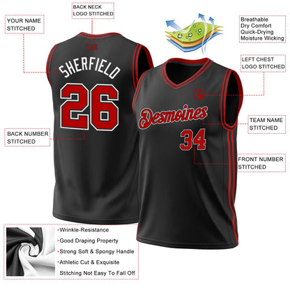 Custom Black Red-White Authentic Throwback Basketball Jersey - Sky-Custom
