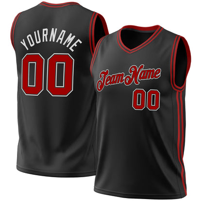 Custom Black Red-White Authentic Throwback Basketball Jersey - Sky-Custom