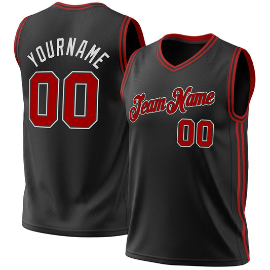 Custom Black Red-White Authentic Throwback Basketball Jersey - Sky-Custom