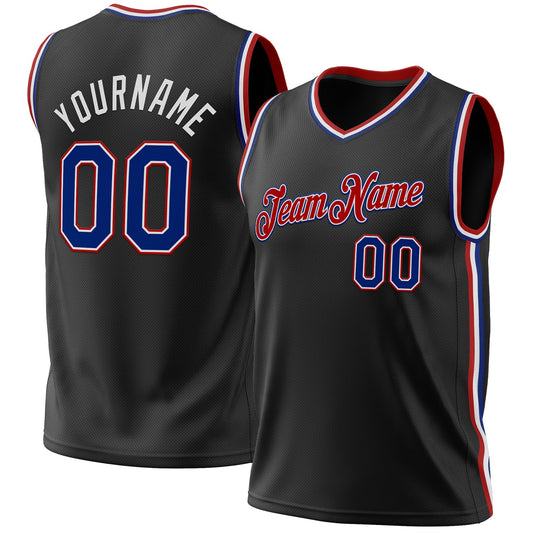Custom Black Royal-Red Authentic Throwback Basketball Jersey - Sky-Custom