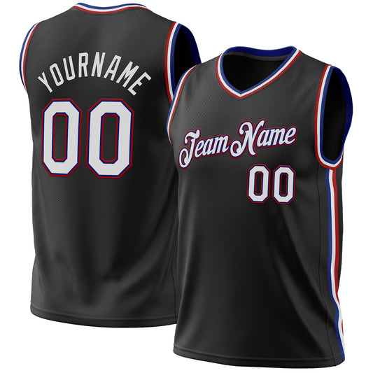 Custom Black Royal-Red Authentic Throwback Basketball Jersey - Sky-Custom