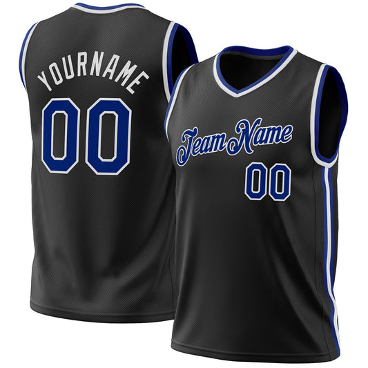 Custom Black Royal-White Authentic Throwback Basketball Jersey - Sky-Custom