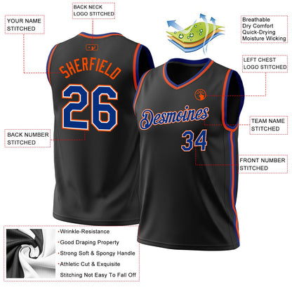 Custom Black Royal-Orange Authentic Throwback Basketball Jersey - Sky-Custom