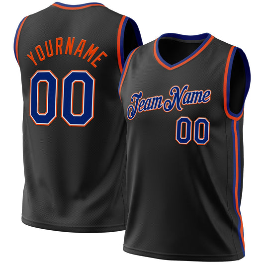 Custom Black Royal-Orange Authentic Throwback Basketball Jersey - Sky-Custom