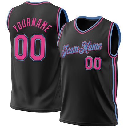 Custom Black Pink-Light Blue Authentic Throwback Basketball Jersey - Sky-Custom