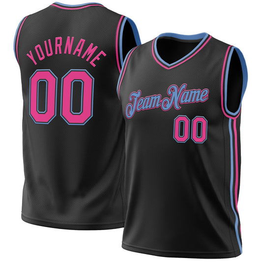 Custom Black Pink-Light Blue Authentic Throwback Basketball Jersey - Sky-Custom