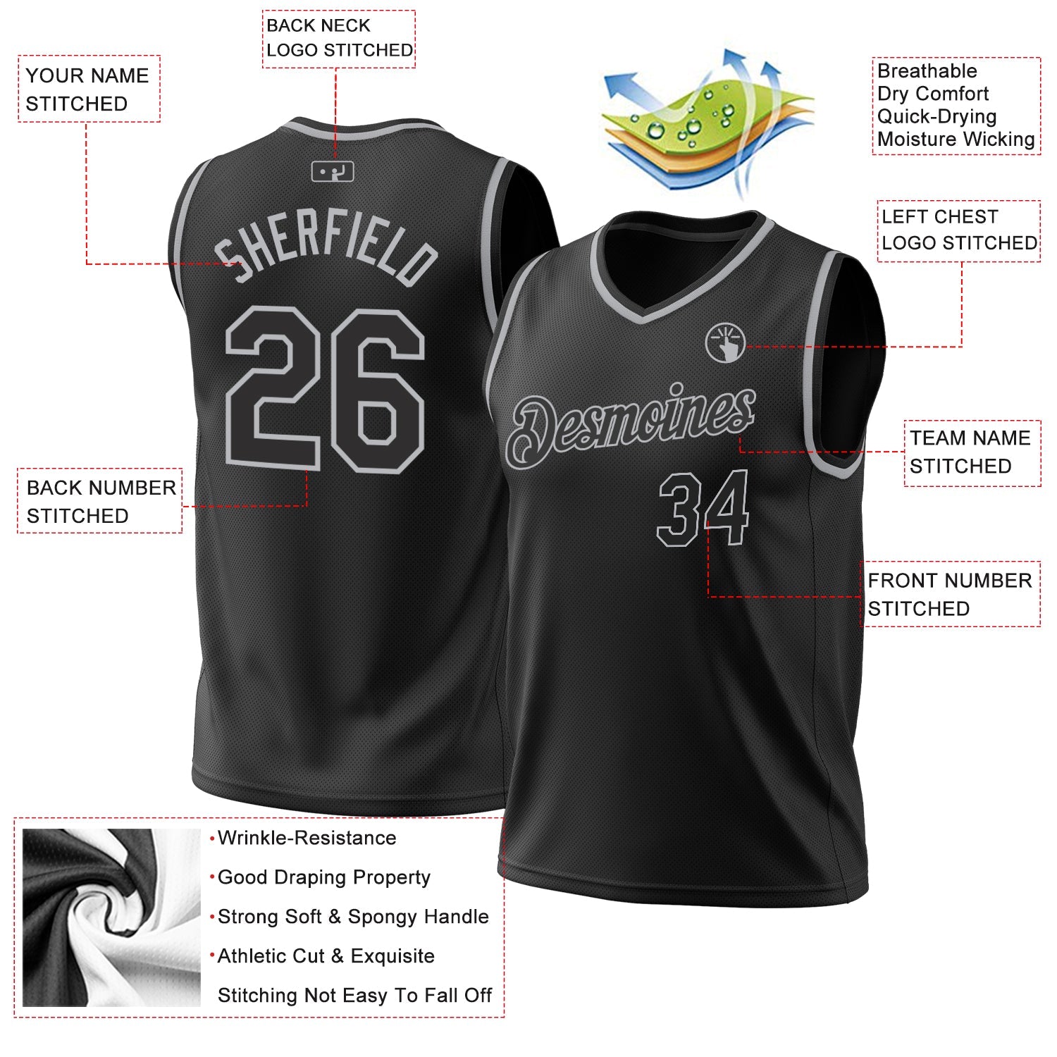 Custom Black Gray Authentic Throwback Basketball Jersey - Sky-Custom