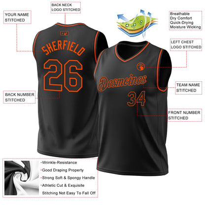 Custom Black Orange Authentic Throwback Basketball Jersey - Sky-Custom