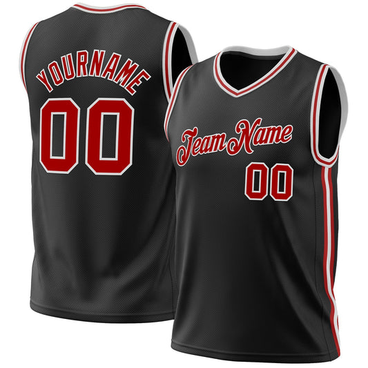 Custom Black Red-White Authentic Throwback Basketball Jersey - Sky-Custom