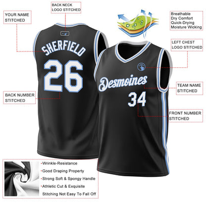 Custom Black White-Light Blue Authentic Throwback Basketball Jersey - Sky-Custom