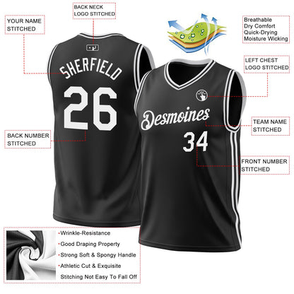 Custom Black White Authentic Throwback Basketball Jersey - Sky-Custom