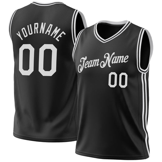Custom Black White Authentic Throwback Basketball Jersey - Sky-Custom