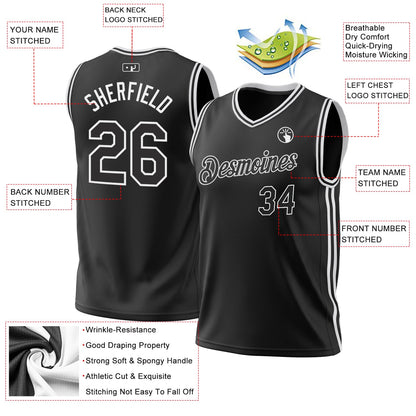 Custom Black White Authentic Throwback Basketball Jersey - Sky-Custom