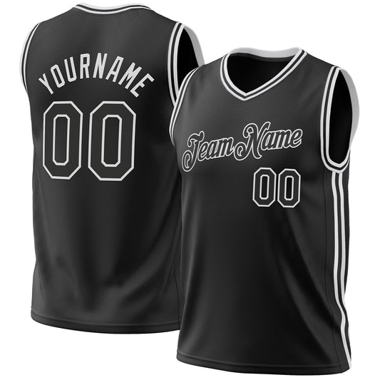 Custom Black White Authentic Throwback Basketball Jersey - Sky-Custom