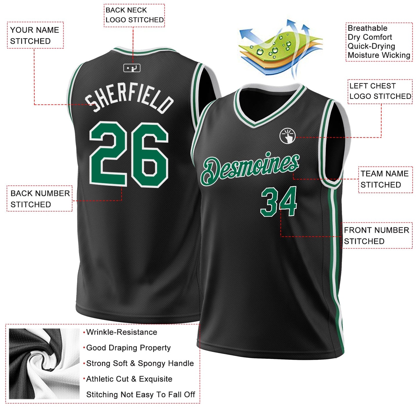 Custom Black Kelly Green-White Authentic Throwback Basketball Jersey - Sky-Custom