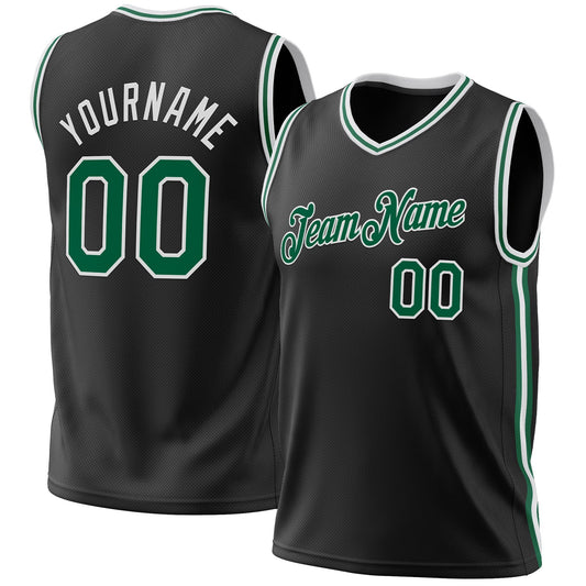 Custom Black Kelly Green-White Authentic Throwback Basketball Jersey - Sky-Custom