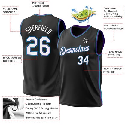 Custom Black Purple-Teal Authentic Throwback Basketball Jersey - Sky-Custom