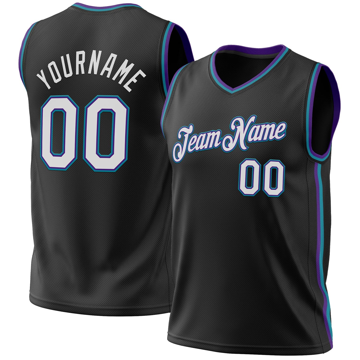 Custom Black Purple-Teal Authentic Throwback Basketball Jersey - Sky-Custom