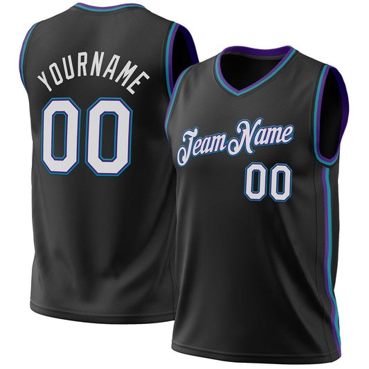 Custom Black Purple-Teal Authentic Throwback Basketball Jersey - Sky-Custom
