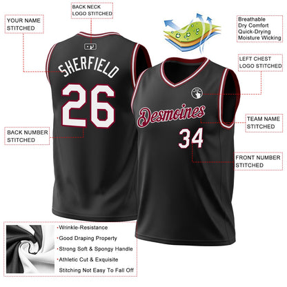 Custom Black White-Maroon Authentic Throwback Basketball Jersey - Sky-Custom