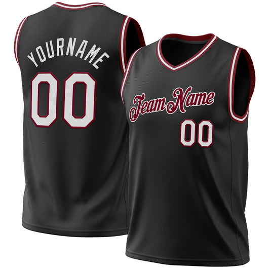 Custom Black White-Maroon Authentic Throwback Basketball Jersey - Sky-Custom