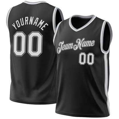 Custom Black White-Gray Authentic Throwback Basketball Jersey - Sky-Custom