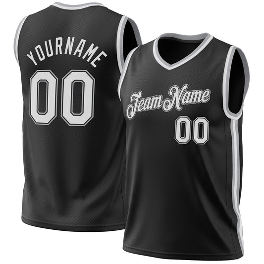 Custom Black White-Gray Authentic Throwback Basketball Jersey - Sky-Custom