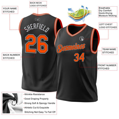 Custom Black Orange-Gray Authentic Throwback Basketball Jersey - Sky-Custom