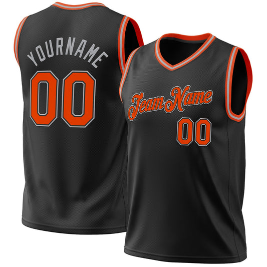 Custom Black Orange-Gray Authentic Throwback Basketball Jersey - Sky-Custom