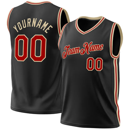 Custom Black Red-Cream Authentic Throwback Basketball Jersey - Sky-Custom