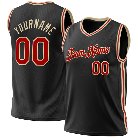 Custom Black Red-Cream Authentic Throwback Basketball Jersey - Sky-Custom