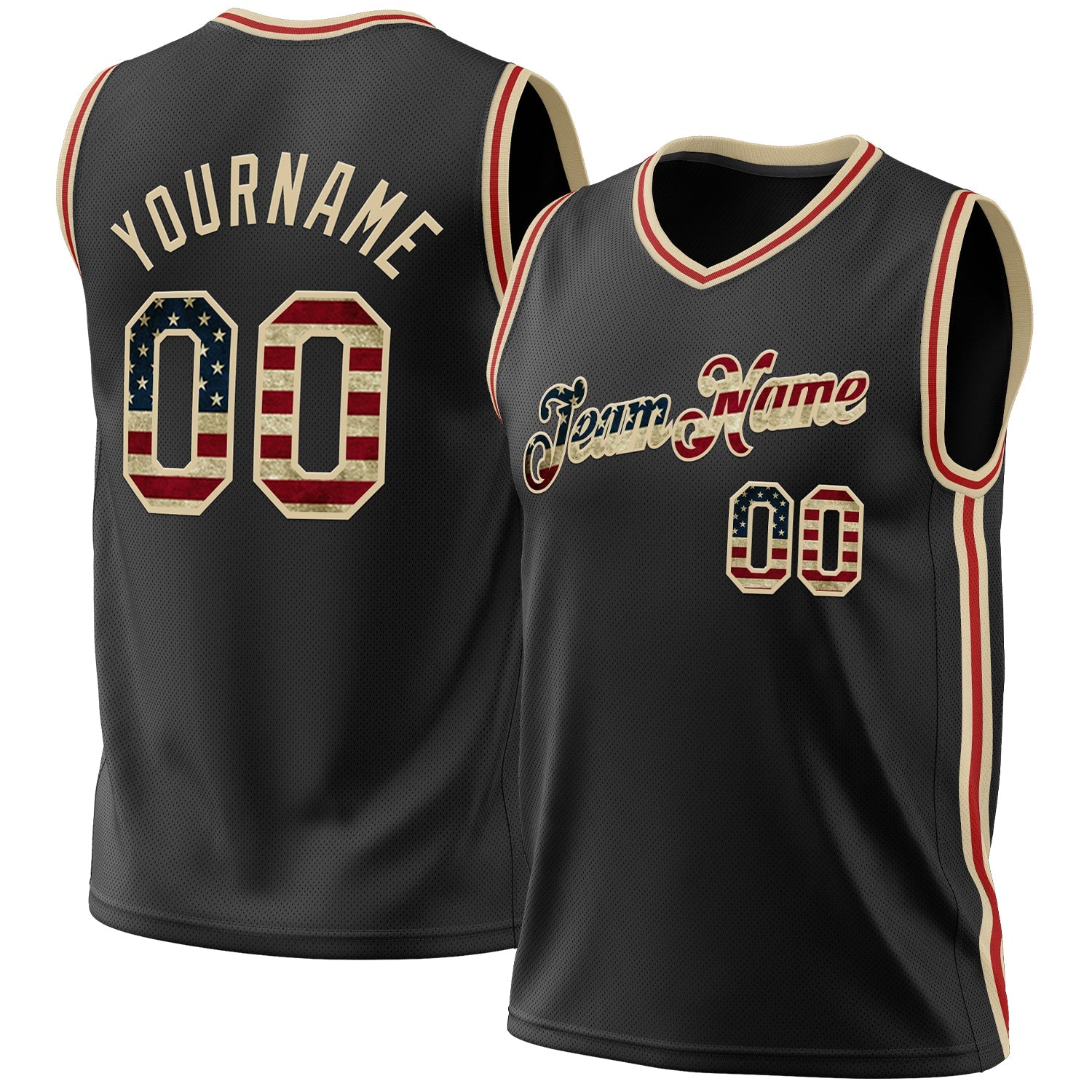 Custom Black Vintage USA Flag Cream-Red Authentic Throwback Basketball Jersey - Sky-Custom