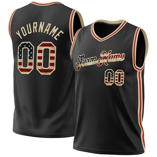 Custom Black Vintage USA Flag Cream-Red Authentic Throwback Basketball Jersey - Sky-Custom