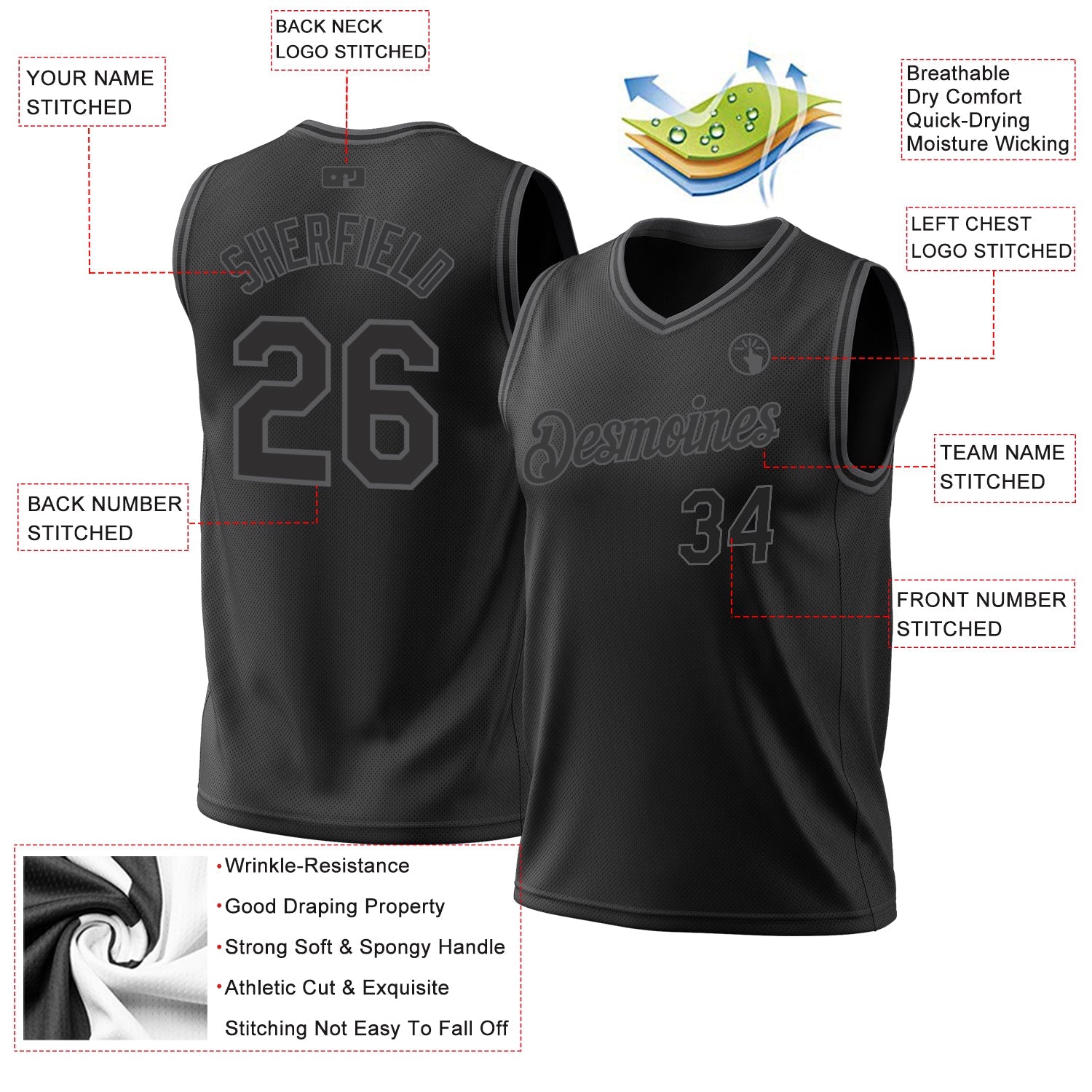 Custom Black Steel Gray Authentic Throwback Basketball Jersey - Sky-Custom