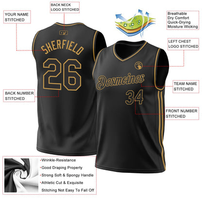 Custom Black Old Gold Authentic Throwback Basketball Jersey - Sky-Custom