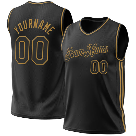 Custom Black Old Gold Authentic Throwback Basketball Jersey - Sky-Custom