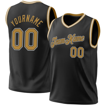 Custom Black Old Gold-White Authentic Throwback Basketball Jersey - Sky-Custom