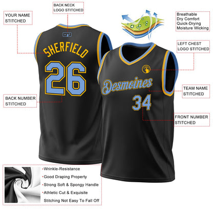 Custom Black Light Blue-Gold Authentic Throwback Basketball Jersey - Sky-Custom