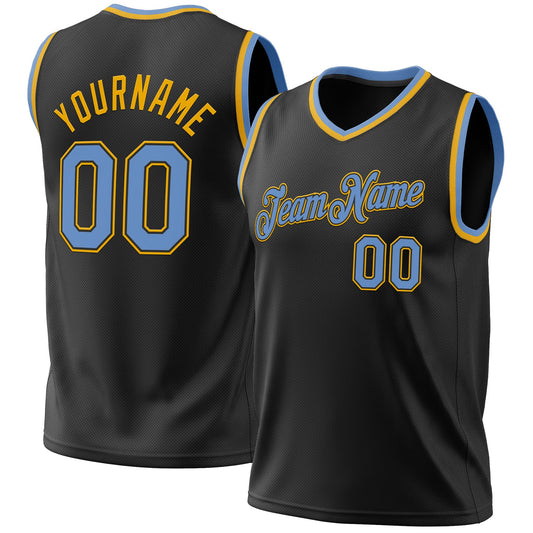 Custom Black Light Blue-Gold Authentic Throwback Basketball Jersey - Sky-Custom