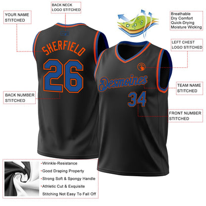 Custom Black Blue-Orange Authentic Throwback Basketball Jersey - Sky-Custom