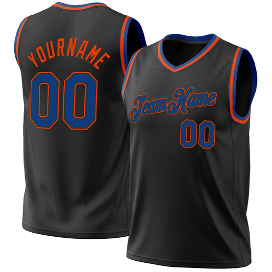 Custom Black Blue-Orange Authentic Throwback Basketball Jersey - Sky-Custom