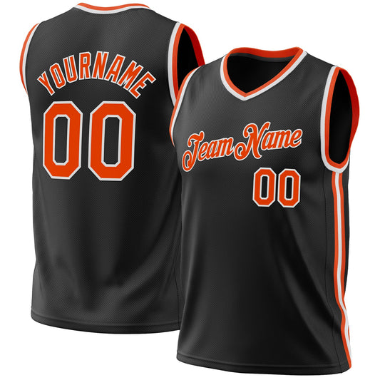 Custom Black Orange-White Authentic Throwback Basketball Jersey - Sky-Custom