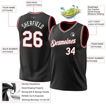 Custom Black Gray-Red Authentic Throwback Basketball Jersey - Sky-Custom