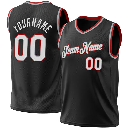 Custom Black Gray-Red Authentic Throwback Basketball Jersey - Sky-Custom