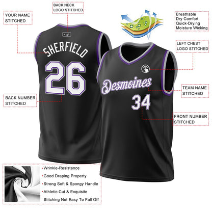 Custom Black Purple-Gray Authentic Throwback Basketball Jersey - Sky-Custom