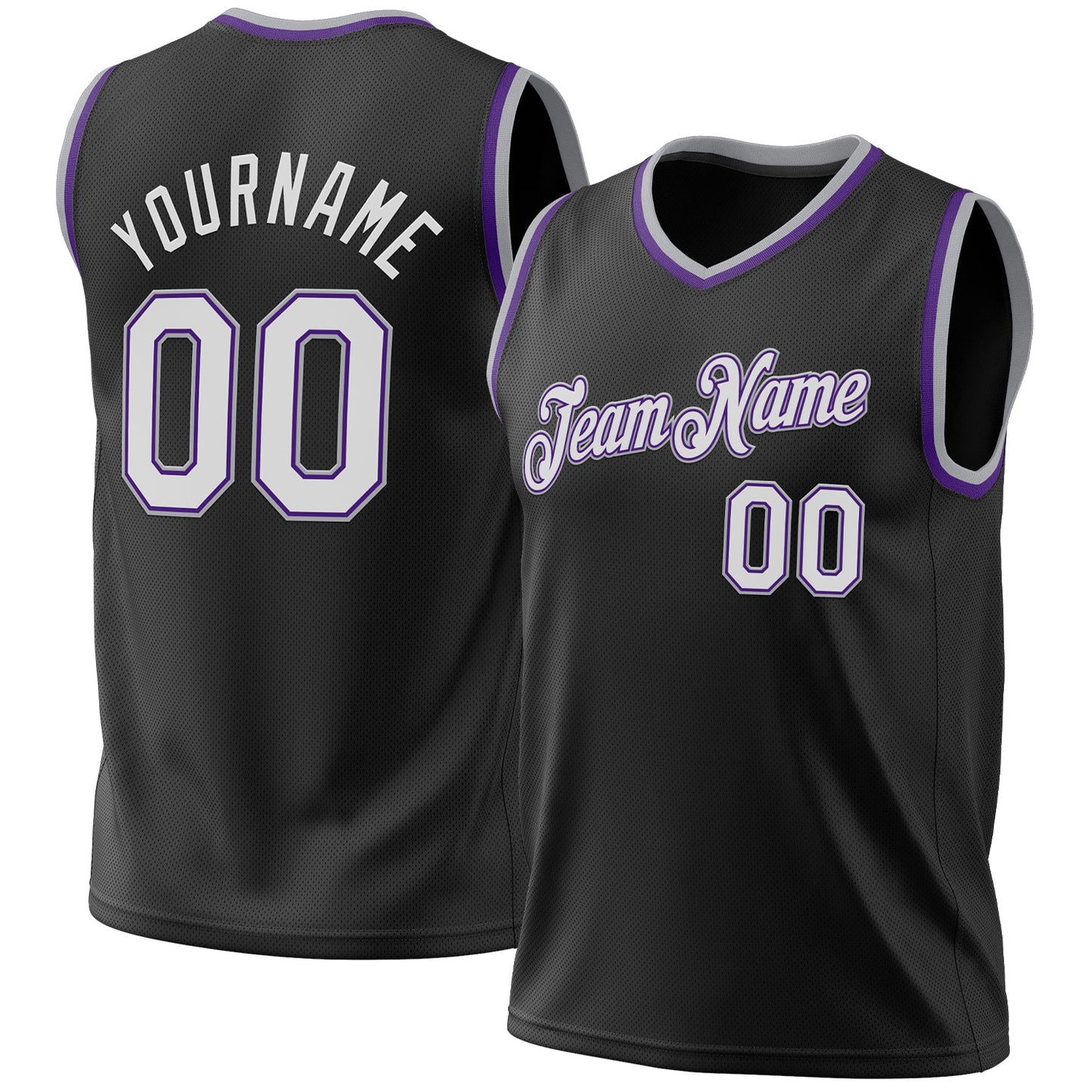 Custom Black Purple-Gray Authentic Throwback Basketball Jersey - Sky-Custom
