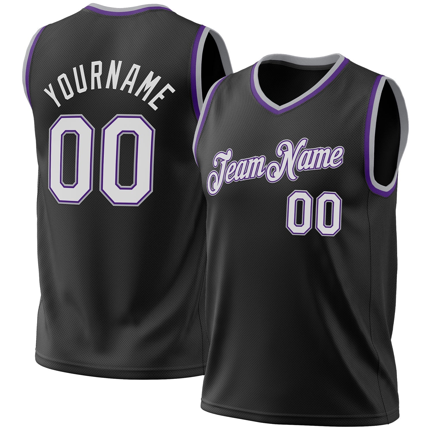 Custom Black Purple-Gray Authentic Throwback Basketball Jersey - Sky-Custom